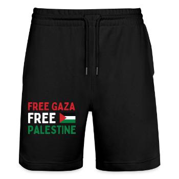 FREE Gaza FREE Palestine - Stanley/Stella Trainer Unisex Organic Jogging Shorts - black - Front - Nik (191cm) & Marisol (170cm)