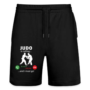Le judo m’appelle et je dois y aller - Short de jogging bio TRAINER Stanley/Stella unisexe - noir - Devant - Nik (191cm) & Marisol (170cm)