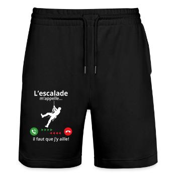 l'escalade m'appelle il faut que j'y aille - Short de jogging bio TRAINER Stanley/Stella unisexe - noir - Devant - Nik (191cm) & Marisol (170cm)