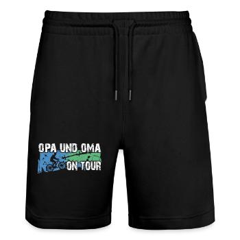 Opa und Oma auf Tour auf gemeinsamer Radtour - Stanley/Stella Unisex Bio Joggingshorts Trainer  - Schwarz - Vorne - Nik (191cm) & Marisol (170cm)