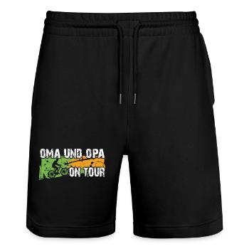 Oma und Opa auf Tour auf gemeinsamer Radtour - Stanley/Stella Unisex Bio Joggingshorts Trainer  - Schwarz - Vorne - Nik (191cm) & Marisol (170cm)