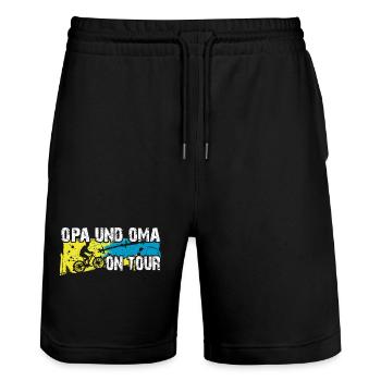 Opa und Oma auf Tour auf gemeinsamer Radtour - Stanley/Stella Unisex Bio Joggingshorts Trainer  - Schwarz - Vorne - Nik (191cm) & Marisol (170cm)