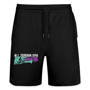 All Terrain Opa fährt über Stock und Stein - Stanley/Stella Unisex Bio Joggingshorts Trainer  - Schwarz - Vorne - Nik (191cm) & Marisol (170cm)