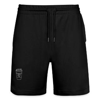 Coffee to go - Liebe - Geschenk - Stanley/Stella Unisex Bio Joggingshorts Trainer  - Schwarz - Vorne - Nik (191cm) & Marisol (170cm)