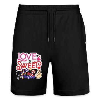February 14 Valentine's Day Gift Candy - Stanley/Stella Trainer Unisex Organic Jogging Shorts - black - Front - Nik (191cm) & Marisol (170cm)