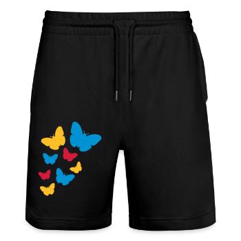 viele bunte schmetterlinge muster silhouette insek - Stanley/Stella Unisex Bio Joggingshorts Trainer  - Schwarz - Vorne - Nik (191cm) & Marisol (170cm)