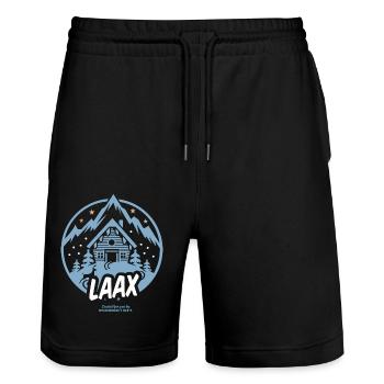 Laax Skigebiet Schweiz - Stanley/Stella Unisex Bio Joggingshorts Trainer  - Schwarz - Vorne - Nik (191cm) & Marisol (170cm)