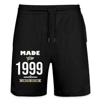 MADE IN 1999 Jubiläumsgeschenk 23 Jahre - Stanley/Stella Unisex Bio Joggingshorts Trainer  - Schwarz - Vorne - Nik (191cm) & Marisol (170cm)