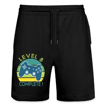 Level 8 Geschenk Videospiele Geburtstag 8 Jahre gamer - Stanley/Stella Unisex Bio Joggingshorts Trainer  - Schwarz - Vorne - Nik (191cm) & Marisol (170cm)