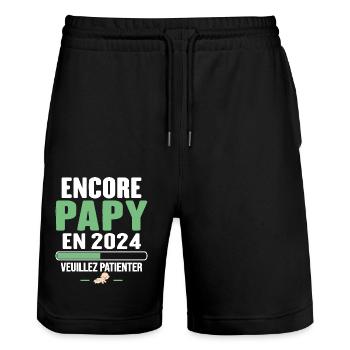 Annonce Grossesse Encore Papy 2024 Cadeau - Short de jogging bio TRAINER Stanley/Stella unisexe - noir - Devant - Nik (191cm) & Marisol (170cm)