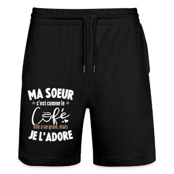 Ma Sœur Comme Le Café Elle A Un Grain Je L'adore - Short de jogging bio TRAINER Stanley/Stella unisexe - noir - Devant - Nik (191cm) & Marisol (170cm)