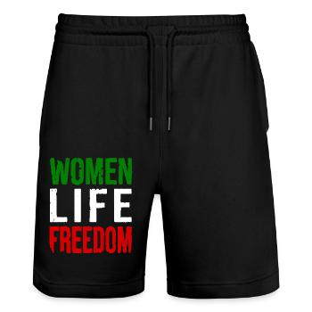 Women life freedom - Stanley/Stella Unisex Bio Joggingshorts Trainer  - Schwarz - Vorne - Nik (191cm) & Marisol (170cm)