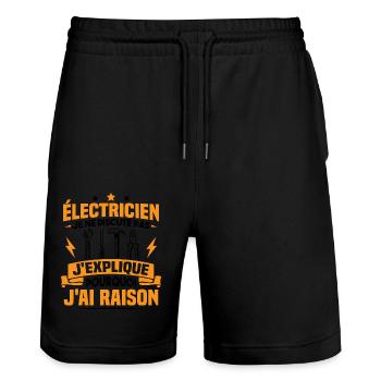 Électricien, pas j'explique pourquoi j'ai raison - Short de jogging bio TRAINER Stanley/Stella unisexe - noir - Devant - Nik (191cm) & Marisol (170cm)