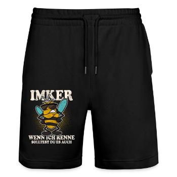 Imker Bienen Biene - Stanley/Stella Unisex Bio Joggingshorts Trainer  - Schwarz - Vorne - Nik (191cm) & Marisol (170cm)
