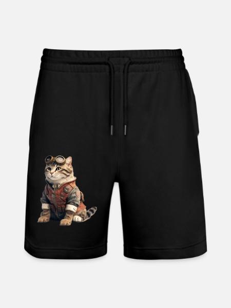 Cat Retro Pilot - Stanley/Stella Trainer Unisex Organic Jogging Shorts - black