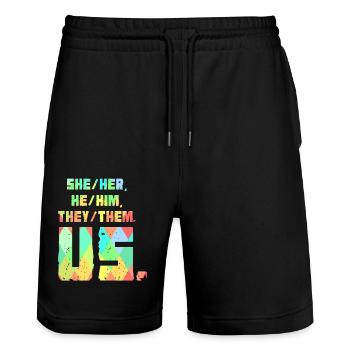 Sie/Sie, er/Ihm, Sie/Sie. Uns. - Stanley/Stella Unisex Bio Joggingshorts Trainer  - Schwarz - Vorne - Nik (191cm) & Marisol (170cm)