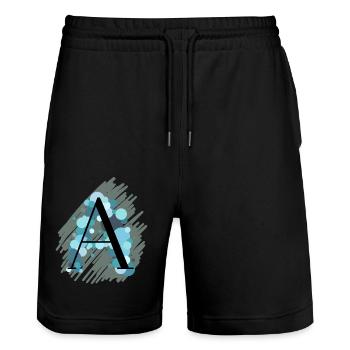 Buchstabe A - türkis - Stanley/Stella Unisex Bio Joggingshorts Trainer  - Schwarz - Vorne - Nik (191cm) & Marisol (170cm)