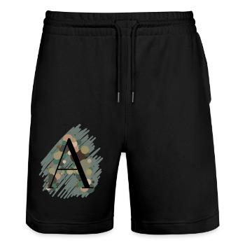 Buchstabe A - grün - Stanley/Stella Unisex Bio Joggingshorts Trainer  - Schwarz - Vorne - Nik (191cm) & Marisol (170cm)
