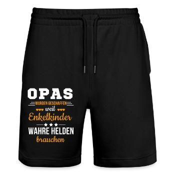 Opas weil Enkelkinder Wahre Helden Bauch - Stanley/Stella Unisex Bio Joggingshorts Trainer  - Schwarz - Vorne - Nik (191cm) & Marisol (170cm)