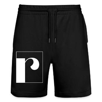Letter alphabet r - Stanley/Stella Trainer Unisex Organic Jogging Shorts - black - Front - Nik (191cm) & Marisol (170cm)