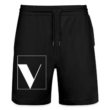 Lettre alphabet v - Short de jogging bio TRAINER Stanley/Stella unisexe - noir - Devant - Nik (191cm) & Marisol (170cm)