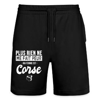 Corse cadeau couple Humour Femme corse - Short de jogging bio TRAINER Stanley/Stella unisexe - noir - Devant - Nik (191cm) & Marisol (170cm)