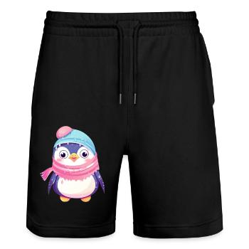 Winter Wonderland Penguin - Stanley/Stella Trainer Unisex Organic Jogging Shorts - black - Front - Nik (191cm) & Marisol (170cm)