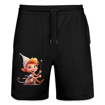 Leprechauns are a popular part of folklore - Stanley/Stella Trainer Unisex Organic Jogging Shorts - black - Front - Nik (191cm) & Marisol (170cm)