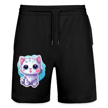 "Space Kitty: Floatastic & Adorable!" - Stanley/Stella Trainer Unisex Organic Jogging Shorts - black - Front - Nik (191cm) & Marisol (170cm)