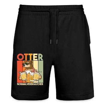 Lustiger Otter Normalverbraucher Bier Saufen Retro - Stanley/Stella Unisex Bio Joggingshorts Trainer  - Schwarz - Vorne - Nik (191cm) & Marisol (170cm)
