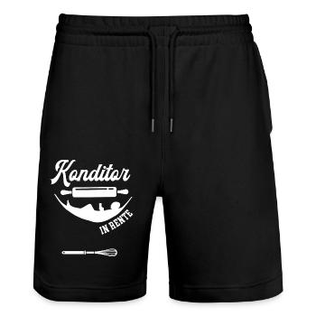 Konditor in Rente Rentner Bäcker Ruhestand Beruf - Stanley/Stella Unisex Bio Joggingshorts Trainer  - Schwarz - Vorne - Nik (191cm) & Marisol (170cm)