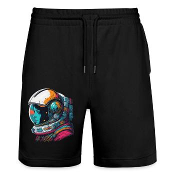 Abstrakte Astronautin im Weltraum - Stanley/Stella Unisex Bio Joggingshorts Trainer  - Schwarz - Vorne - Nik (191cm) & Marisol (170cm)