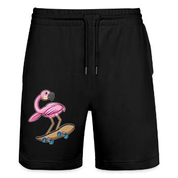 Flamingo as Skater with Skateboard - Stanley/Stella Trainer Unisex Organic Jogging Shorts - black - Front - Nik (191cm) & Marisol (170cm)