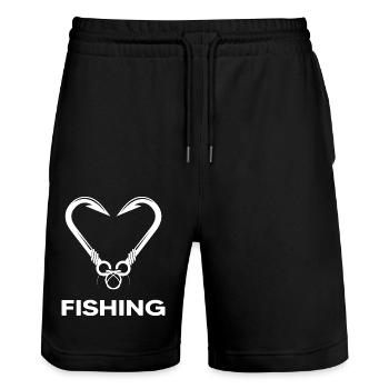 Angler catches fishing license "legendary fish hook" - Stanley/Stella Trainer Unisex Organic Jogging Shorts - black - Front - Nik (191cm) & Marisol (170cm)