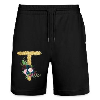 Lettre t gold floral - Short de jogging bio TRAINER Stanley/Stella unisexe - noir - Devant - Nik (191cm) & Marisol (170cm)