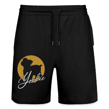 Liebenswerter Yorkie im Farbkreis mit Schriftzug - Stanley/Stella Unisex Bio Joggingshorts Trainer  - Schwarz - Vorne - Nik (191cm) & Marisol (170cm)
