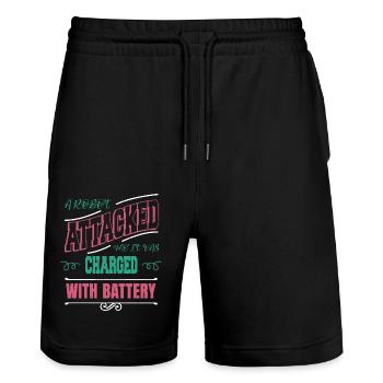 bday funny robot engineering happy colony humor - Stanley/Stella Unisex Bio Joggingshorts Trainer  - Schwarz - Vorne - Nik (191cm) & Marisol (170cm)
