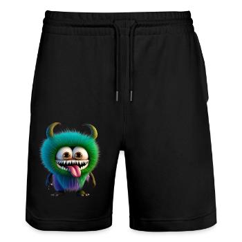 Joyeux Halloween mignon monstre langue de plaisir effrayant - Short de jogging bio TRAINER Stanley/Stella unisexe - noir - Devant - Nik (191cm) & Marisol (170cm)