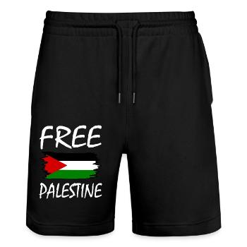 Free palestine - Stanley/Stella Trainer Unisex Organic Jogging Shorts - black - Front - Nik (191cm) & Marisol (170cm)
