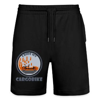 Cargo bike, cargo bike, e-bike cityscape - Stanley/Stella Trainer Unisex Organic Jogging Shorts - black - Front - Nik (191cm) & Marisol (170cm)