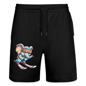 Éléphant mignon sur les skis - Dans l’attente de - Short de jogging bio TRAINER Stanley/Stella unisexe - noir - Devant - Nik (191cm) & Marisol (170cm)