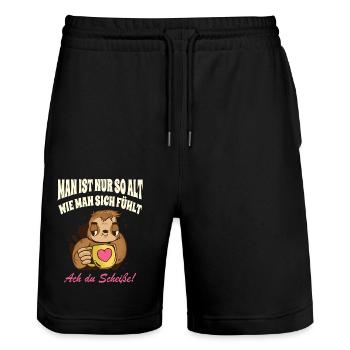 Lustige Rentner Sprüche Faultier Kaffee Herz - Stanley/Stella Unisex Bio Joggingshorts Trainer  - Schwarz - Vorne - Nik (191cm) & Marisol (170cm)
