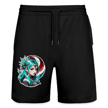 Indische Prinzessin - Aztek - Stanley/Stella Unisex Bio Joggingshorts Trainer  - Schwarz - Vorne - Nik (191cm) & Marisol (170cm)