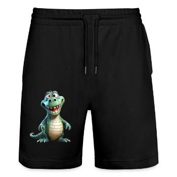 Ein lustiges Krokodil - Stanley/Stella Unisex Bio Joggingshorts Trainer  - Schwarz - Vorne - Nik (191cm) & Marisol (170cm)