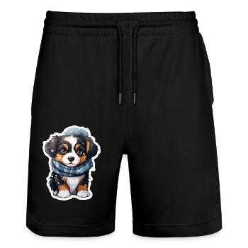 Bernese Mountain Dog puppy in winter - Stanley/Stella Trainer Unisex Organic Jogging Shorts - black - Front - Nik (191cm) & Marisol (170cm)