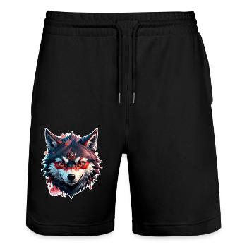 loup tatouage - Short de jogging bio TRAINER Stanley/Stella unisexe - noir - Devant - Nik (191cm) & Marisol (170cm)