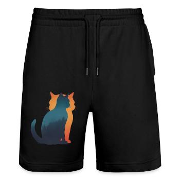 Schattenspiel: Katze im Wald - Stanley/Stella Unisex Bio Joggingshorts Trainer  - Schwarz - Vorne - Nik (191cm) & Marisol (170cm)