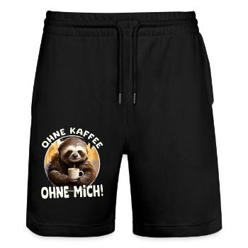 Lustiges Faultier Spruch Ohne Kaffee ohne Mich - Stanley/Stella Unisex Bio Joggingshorts Trainer  - Schwarz - Vorne - Nik (191cm) & Marisol (170cm)