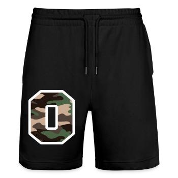 Letter O Military Camouflage - Geschenkidee - Stanley/Stella Unisex Bio Joggingshorts Trainer  - Schwarz - Vorne - Nik (191cm) & Marisol (170cm)