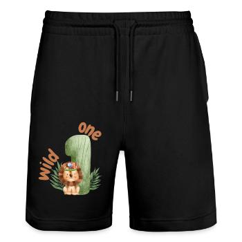 Wild One Safari Lion - Short de jogging bio TRAINER Stanley/Stella unisexe - noir - Devant - Nik (191cm) & Marisol (170cm)
